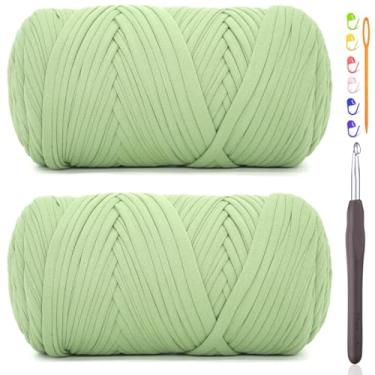 Imagem de 2 x fios de 400 g para crochê, camiseta verde abacate, tecido elástico grosso, fio de crochê para iniciantes, bolsa de tricô à mão, cesta/porta-copos / artesanato faça você mesmo/decoração de casa