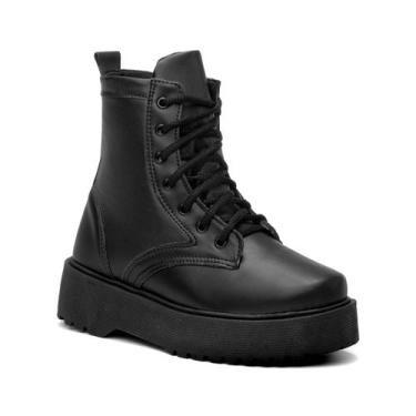 Imagem de Bota Atikkos Coturno Solado Tratorado Casual Feminino, Preto fosco, 38