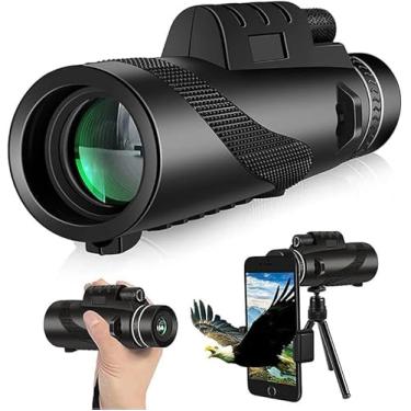 Imagem de Telescópio monocular com luzes HD Monóculos 80 x 100 para adultos caçando com suporte para smartphone e tripé, telescópio portátil adequado para observação de pássaros - preto