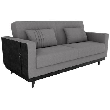 Imagem de Sofa Cama 2 Lugares 203 Cm Boucle Corino Preto Milani Store Cinza