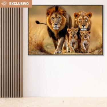 Imagem de Quadro Decorativo Familia De Leao Com 2 Filhotes - MeMoldura, Amadeira