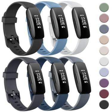 Imagem de Tobfit Pacote com 6 pulseiras esportivas compatíveis com Fitbit Inspire 2 para mulheres e homens, pulseiras de substituição de silicone macio à prova d'água, compatíveis com Fitbit Inspire 2/Fitbit Ace 3, preto/azul inverno/cinza claro/azul / azul cinza