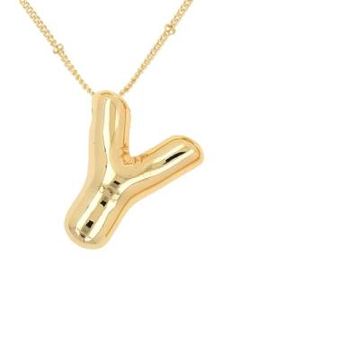 Imagem de Colar com letras de bolhas , pingente de alfabeto com inicial de balão banhado a ouro 18 k Joias para meninas adolescentes, Cobre, Sem Pedra Preciosa