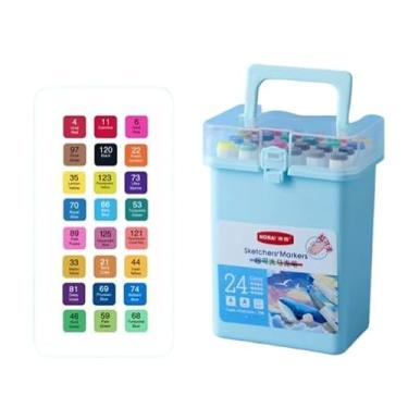 Imagem de KIT 24/36/48 Cores Aquarela Conjunto De Canetas Marcadores De Arte Com Ponta Dupla/Tinta Base De Alcool Escritório/Escol (Azul, 36)