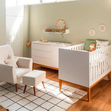 Imagem de Kit Quarto Theo com Pés Square Mel - Berço + Cômoda 3 Gavetas e 1 Port