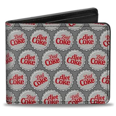 Imagem de Carteira Coca-Cola, Bifold, Tampas de Garrafa Diet Coke Colagem Cinza Branco Vermelho, Couro Vegano