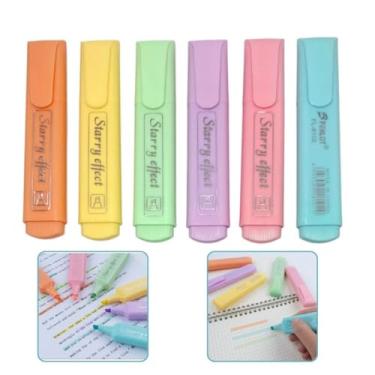 Imagem de Kit 6 Marca Texto Cores Pastel Ponta Grossa 3mm para Estudo e Planner Caderno Livro (Multicolorido)