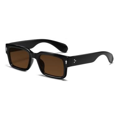 Imagem de SUNBSR Óculos de sol quadrados clássicos para mulheres, homens, modernos, armação grossa, retangular, óculos de sol pretos grossos, Preto/Marrom, MM