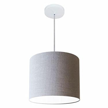 Imagem de Lustre Pendente Cilíndrico Cúpula Tecido 30x21 cm, Vivare Iluminação, Pendente4054 CZ, Cinza, Pequeno