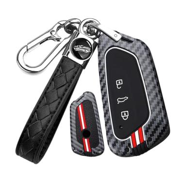 Imagem de HIBEYO Capa de chaveiro adequada para VW Volkswagen ID3 ID4 MK8 Golf 8 GTI Skoda Octavia Acessórios Metal e Silicone Brilha no Escuro Chaveiro - B (linhas vermelhas e brancas)