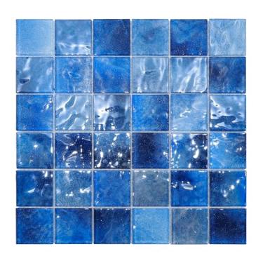 Imagem de Azulejos de mosaico de vidro, 30,5 x 30,5 cm, azul escuro, textura ondulada 3D, azulejos quadrados para decoração de piscina, parede de banheiro e chuveiro (5 folhas, 4,84 m²)