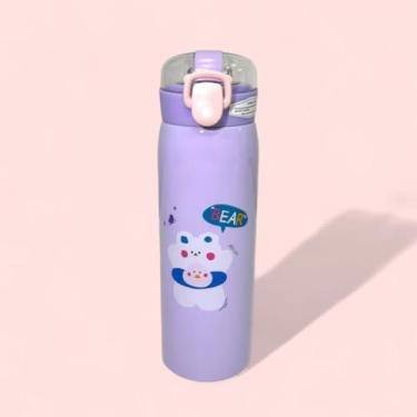 Imagem de Garrafa Térmica Infantil em Alumínio com Canudo Antivazamento 550ml TR-012 (Lilas)