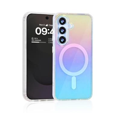 Imagem de Fourmor Capa magnética para Samsung Galaxy S24FE, capa de telefone brilhante transparente gradiente de cor para mulheres e meninas - magnética - amortecedor de TPU à prova de quedas de grau militar