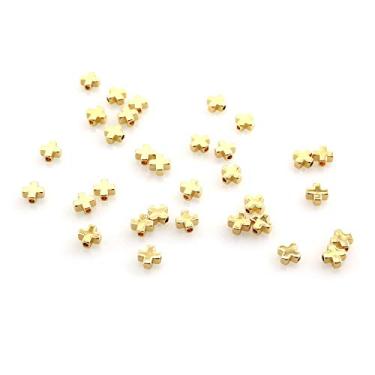 Imagem de Miçanga espaçadora Tegg 20 peças, contas de metal folgadas a ouro 24 K, contas soltas para fazer joias, pulseiras, colares, artesanato, artesanato, 6 x 6 x 3 mm, Cross Shaped, 20