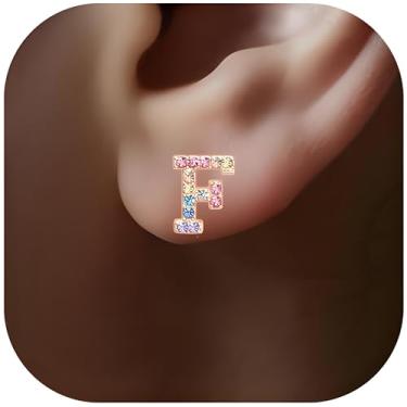 Imagem de Brincos com inicial de ouro, brincos coloridos com letras de strass, monograma, alfabetos de A a Z, ideia de presente dos brincos, Ouro rosa, Cristal