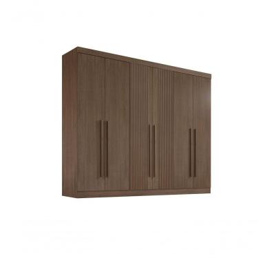 Imagem de Roupeiro 6 Portas Ripado 6 Gavetas Sem Pés Da Vinci Plus - D' Doro Castanho/ripado