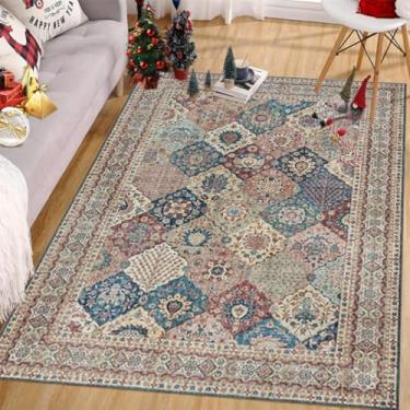 Imagem de ESSMOKO Tapete de sala de estar tapete de sala de estar estilo retro tapete de quarto tapete completo resistente à sujidade e fácil de cuidar - Gema-50 * 80 cm