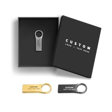 Imagem de Flash Drives USB de metal personalizados a granel, pacote com 100 unidades gravadas e personalizadas para brindes promocionais de negócios, brindes corporativos, lembranças de eventos, embalagem