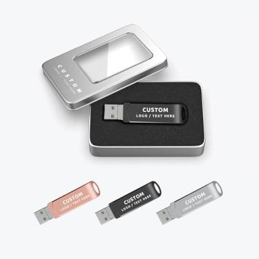 Imagem de Pen drive USB OTG personalizado, pacote com 50 unidades de pen drive multifuncional 4 em 1 para brindes promocionais corporativos e presentes de negócios (64 GB, com caixa de metal)
