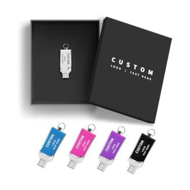 Imagem de Unidades USB OTG gravadas personalizadas em massa, pacote com 100, pen drive micro USB rotativo de 360°, pen drive personalizado para brindes promocionais, marca comercial, eventos, opção de embalagem