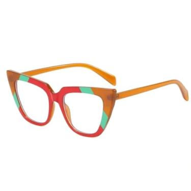 Imagem de Óculos de sol femininos anti-luz azul, armação de óculos estilo olho de gato, lentes transparentes, tendência, óculos de leitura femininos (chá vermelho)