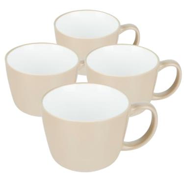 Imagem de Canecas de cerâmica 510 g, café grande de cerâmica para homens, mulheres, pai, mãe, canecas de café modernas com alça para cereal, suco, sopa, chá. (pacote com 4, nude)