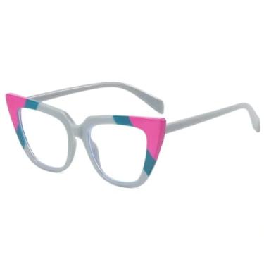 Imagem de Óculos de sol femininos anti-luz azul, armação de óculos estilo olho de gato, lentes transparentes, tendência, óculos de leitura femininos (cinza)
