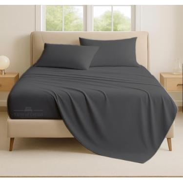 Imagem de 600 fios 100% algodão egípcio penteado macio, conjunto de 4 peças, tecido de cetim macio e macio, lençóis de cama extra macios, lençóis refrescantes, bolso profundo (Queen, cinza escuro sólido)