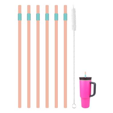 Imagem de KLOWOAH Canudos de substituição para copo Owala 1,134 g, com 1 pincel, pacote com 6 (laranja-azul)