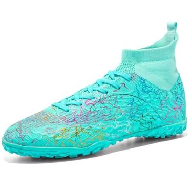 Imagem de changshen Chuteiras de futebol masculinas de gramado branco/preto/roxo/verde cano alto profissional jovem TF tênis de futebol unissex sapatos de hóquei, Verde, 6.5