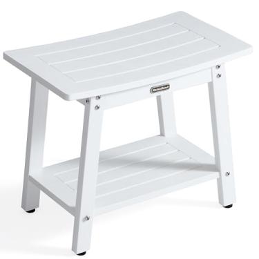 Imagem de Banco de chuveiro grande à prova d'água para interior, banco de chuveiro branco HDPS para barbear as pernas, assento de cadeira de banho de spa para banheiro, uso interno/externo, sem manutenção