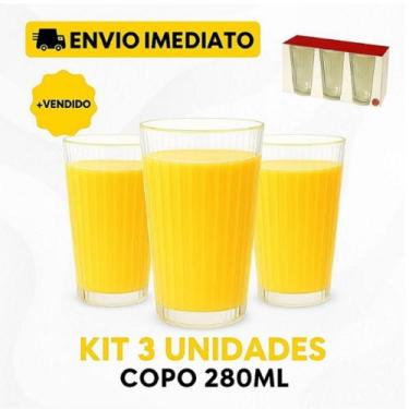 Imagem de Kit 3 Potes de Vidro Transparente 280ml Bebidas Quentes e Frias Long D
