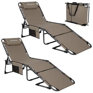 Imagem de KingCamp Espreguiçadeira dobrável para uso externo com orifício para o rosto, cadeira de bronzeamento de 5 posições ajustável e resistente para praia, pátio, banhos de sol, piscina, gramado com