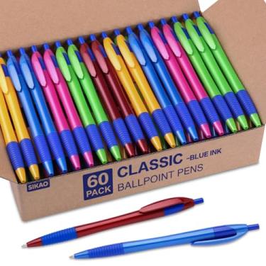 Imagem de Sikao Canetas esferográficas azuis, 60 peças, pacote com vários pacotes, tinta azul, ponta média, 1,0 mm, caneta esferográfica, escola, escritório, caixa de canetas
