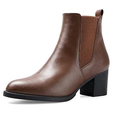 Imagem de COASIS Chelsea Botas femininas de salto grosso, sem cadarço, com elástico na lateral, Marrom PU, 37