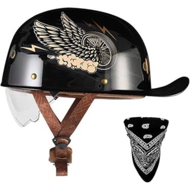 Imagem de Boné De Beisebol Capacete Aprovado Pelo Dot Meio Capacete Capacete De Rosto Aberto Para Motocicleta Capacete De Caveira De Estilo Alemão Capacete De Scooter Cruiser Chopper Pa, E, XXL(63-64cm)