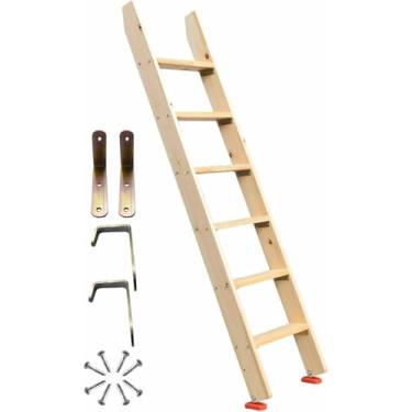 Imagem de Escada De Beliche Com Degraus De 3,9" De Largura & Ganchos Suportes & Almofadas De Borracha Para Os Pés Escada De Substituição Leve De Madeira Cama De Solteiro Par, 185cm/6ft/72.8" High