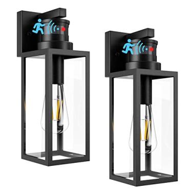 Imagem de 2 pacotes de luzes externas com sensor de movimento, luminárias externas, lanternas de parede, arandelas de varanda, iluminação montada com vidro, arandela preta fosca moderna para entrada da porta da