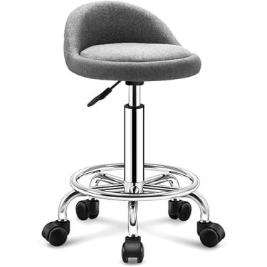 Imagem de Cadeira De Banqueta Redonda Com Rodas E Encosto, Banqueta Giratória De Altura Ajustável, Cadeira De Assento De Emulsão Confortável, Banquetas Pesadas Para Loja De Spa De Salão De, Blue