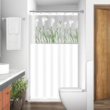 Imagem de Cortina Box em PVC Estampada Para Banheiro Anti Mofo Com Ganchos (BRANCO)