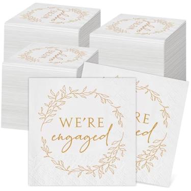 Imagem de Kosiz Pacote com 500 guardanapos We're Engaged Guardanapos de presente 3 camadas descartáveis de papel de noivado guardanapos de coquetel para festa de casamento, bebidas, jantares de bolo, decorações