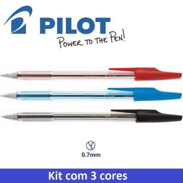 Imagem de Caneta Esferográfica BPS 0.7mm Pilot Kit C/3 Az/Verm/Pt