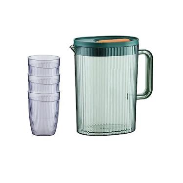 Imagem de Conjunto de jarra de água, chaleira fria, resistente a altas temperaturas, grande capacidade, geladeira, chaleira fria, conjunto de copos de água fria, jarro de água com copos (cor: verde)