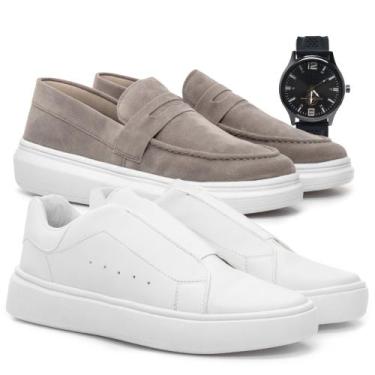 Imagem de 2 Pares Sapato Mocassim e Sapatenis Masculino Social Camurça Couro Cal