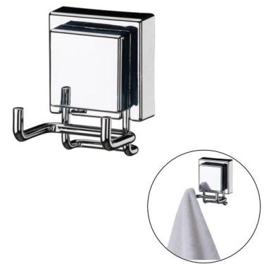 Imagem de Cabide Gancho Duplo Inox Multiuso Com Ventosa Para Toalhas Objetos Ute