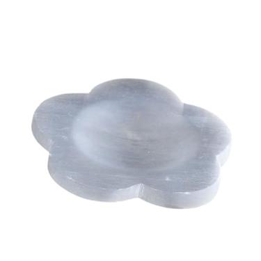 Imagem de YIJU Prato de cristal de selenita em formato de flor, centro de mesa simples, bandeja para carregar joias, prato, 12cm