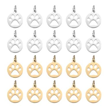 Imagem de PATIKIL Pingentes com estampa de pata de cachorro de 3 mm, 20 peças, pingente redondo de pata de cachorro, fofo, vazado, animal de estimação, pingente de pegada de animal, pingente de chaveiro para
