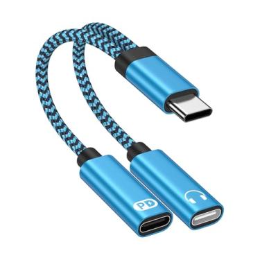 Imagem de USB C Splitter 1 entrada 2 saídas Dual USB C Fone de ouvido e carregador para iPhone 16/16e/16Plus/16 Pro Max/15/15Pro, adaptador de áudio tipo C com cabo de carregamento rápido PD de 60 W, divisor de