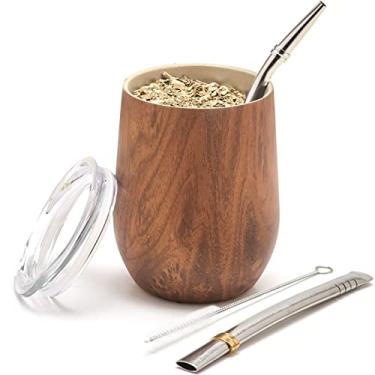 Imagem de BALIBETOV Modern Mate Cup And Bombilla Set (Yerba Mate Cup) -Yerba Mate Set includes Double Walled 18/8 Stainless Steel Mate Tea Cup, Two Bombilla Mate (Straw) and a Cleaning Brush (Wood, 12.00)