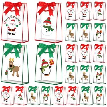 Imagem de Gersoniel 24 peças de sacolas de presente de plástico para festivais de Natal com alças transparentes para presente de festa com fita para festas de aniversário, 18 x 25 x 8 cm